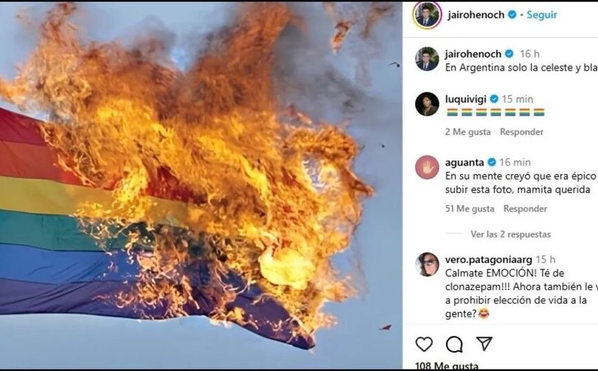 Más provocaciones en la era de la crueldad | El referente de La Libertad Avanza en Santa Cruz subió una foto con la bandera del orgullo prendida fuego